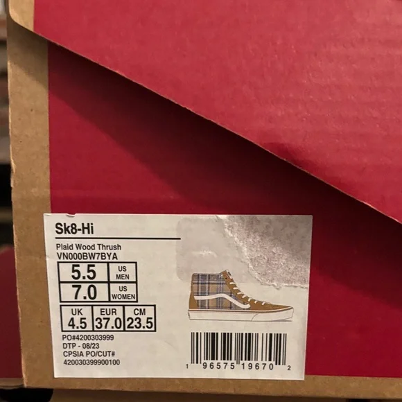 Vans Sk8-Hi Tops Plaid Wood Thrush Women’s Sizes - Picture 7 of 11